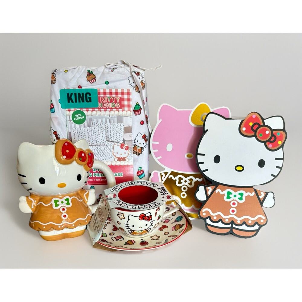 NWT HELLO KITTY GINGERBREAD CANDYLAND CHRISTMAS GIFT SET - 7PC BUNDLE